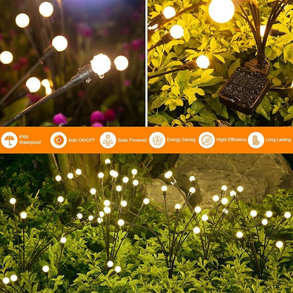 ASMAD Solar Lights Outdoor(4-Pack, 32 LEDs), Solar Garden Lights, Outdoor Decorations, Firefly Light for Patio Decor, Big Bulb, Unique Gifts for Women, Gifts for Grandma