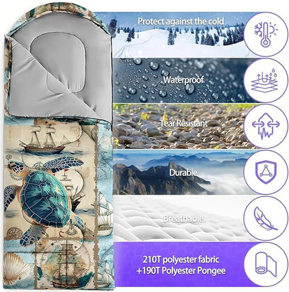 Sleeping Bags for Adults and Kids，3D Printing Camping Sleeping Bag for Girls Boys Lightweight Waterproof Cold/Warm 3-Season，Outdoor Travel with Compression Bags
