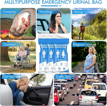 DIBBATU Disposable Urine Bag, 12/24 PCS Pee Bags for Travel for Women/Men, 800ML Emergency Portable Urinal Bag and Vomit Bags, Unisex Urinal Bag for Camping, Traffic Jams, Pregnant, Patient, Kids