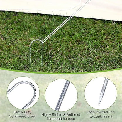 CEWOR 6 Pack 12 Inch Rebar Stakes, U Hook Galvanized Trampoline Stakes High Wind Ground Anchors for Camping Tent, Chain Link Fence, Heavy Duty Metal Steel Yard Landscape Garden Staples