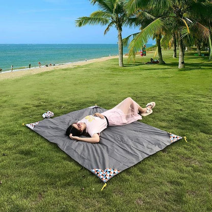 Outdoor Blanket (71" x 55") -Compact, Lightweight, Sand Proof Pocket Blanket Best Mat for The Beach, Hiking, Travel, Camping, Festivals with Pockets, Loops, Stakes, Carabiner