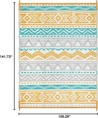 Lahome Waterproof Outdoor Rug 9x12, Reversible Outdoor Plastic Straw Rug for Patio, RV Camping Rugs Picnic Mat Outside, Large Outdoor Carpet for Beach Deck Backyard(Blue/Yellow,9'x 12')