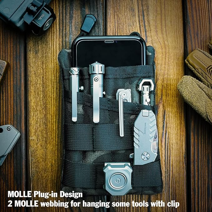 VIPERADE VE4 Tool Pouch, Nylon Pocket Organizer with 2 Pockets and 4 Small Tool Storage EDC Gears, Best Gift to Keep Organized, Hold Your Flashlight/Pocket Knife, Tactical Pen, Notebook