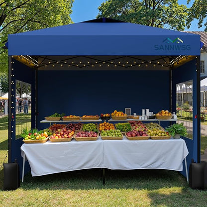 8X8 Pop Up Canopy Tent with 3 Sidewalls,Easy Up Canopy,Commercial Instant Shelter,Heavy Duty One Person Set Up Event Tent,Blue