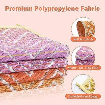 Lahome Colorful Waterproof Outdoor Rug 8x10, Reversible Outdoor Plastic Straw Rug for Patios, Outside RV Mat Carpet for Deck Porch Backyard Balcony Picnic Trailer (Orange/Purple, 8' x 10')