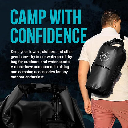 Waterproof Dry Bag with 2 Adjustable Straps, Waterproof Backpack, Essential Camping Accessories, Black, 23.2in x 9.45in - Size 20L