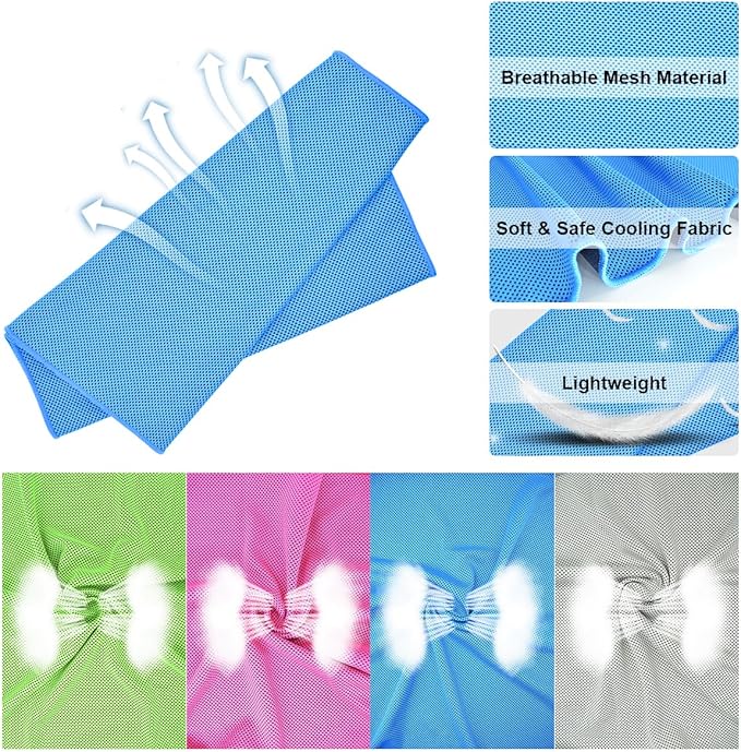 Cooling Towel,Vofler [4 Pack] Cool Towels Microfiber Chilly Ice Cold Head Band Bandana Neck Wrap (40"x 12") for Athlete Men Women Youth Kids Dogs Yoga Outdoor Golf Running Hiking Sports Camping Travel