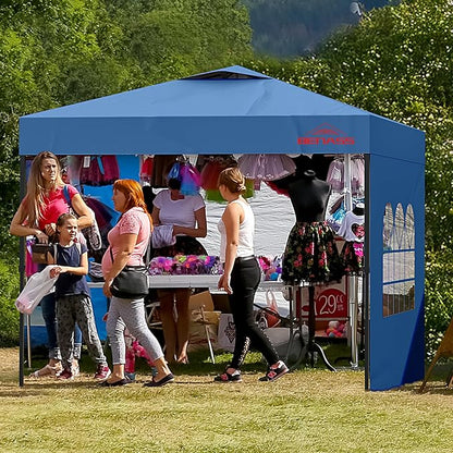 10x10 Pop Up Canopy with Sidewalls, Easy Up Canopy Tent, Heavy Duty Tents for Parties, One Person Set Up Event Tent, Light Blue