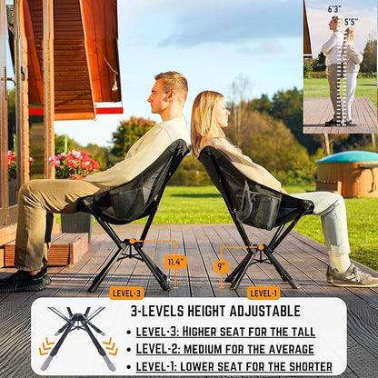 ADJ-Q2 Portable Camping Chair - Adjustable Height Folding Chair, Compact Collapsible Chair, Heavy Duty Outdoor Chair for Camping, Beach, Sports, Supports 350LBS, Leg-Base Enhanced - Green 2025 Edition