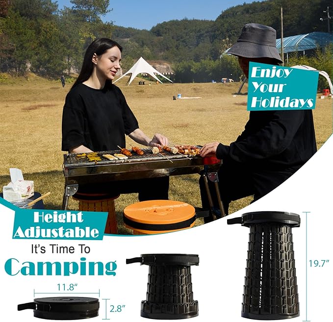 2025 Upgraded XXL Collapsible Stool with Cushion, 1000 lbs Capacity & 19.7-in High, Wider & Taller Heavy Duty Portable Telescoping Foldable Seat for Adults Camping, Travel, Music Festivals, Outdoors