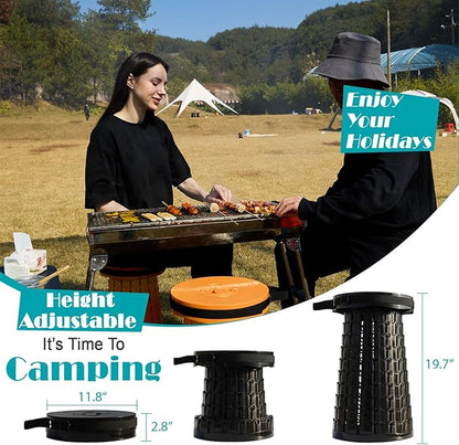 2025 Upgraded XXL Collapsible Stool with Cushion, 1000 lbs Capacity & 19.7-in High, Wider & Taller Heavy Duty Portable Telescoping Foldable Seat for Adults Camping, Travel, Music Festivals, Outdoors