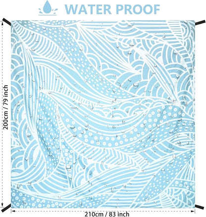 Beach Blanket, Sandproof Beach Mat, Waterproof Quick Drying Lightweight Outdoor Aztec Picnic Mat 79" X 83" for 2-4 Adults with Pocket for Travel, Camping, Hiking