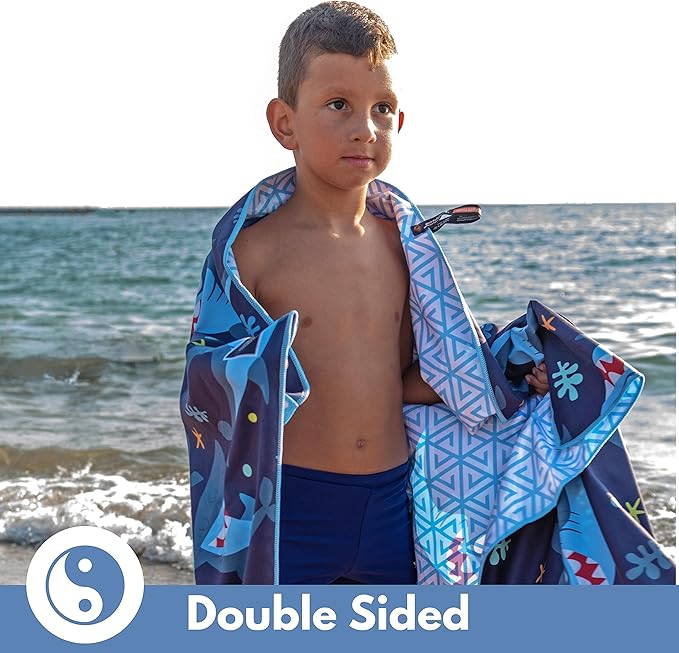 ECCOSOPHY Microfiber Kids Beach Towels & Pouch 60"x30" for Girls & Boys - Quick Dry Pool Towels - Sand Free Beach Blanket for Travel - Camping - Vacation - Toallas Playas