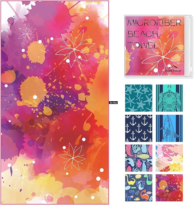 Your Choice Microfiber Beach Towels, Sand Free Beach Towel, Quick Dry Beach Towel, Extra Large Beach Towels for Adults, Kids (67x35 Inch, 60x30 Inch), Travel Towel, Camping Towel