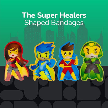 BioSwiss Bandages, Super Healers Superhero Shaped Self Adhesive Bandage, Latex Free Sterile Wound Care, Fun First Aid Kit Supplies for Kids and Adults, 50 Count