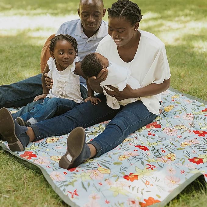 Little Unicorn 5'x7' Outdoor Family Picnic & Beach Blanket | Durable & Water-Resistant Fabric | Compact Fold & Easily Wipes Clean | Zipper Pocket (Primrose Patch)