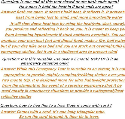 1 Piece Survival Shelter, Polyester Film Emergency Tent Survival Kit with String Bundle Pocket Whistle for Hiking, Car Camping, First Aid Hurricane