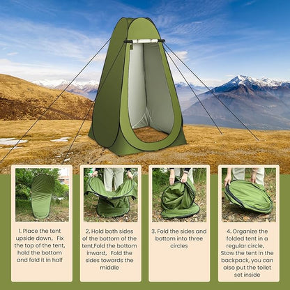 Portable Privacy Tent for Adults - Pop Up X Large Camping Toilet With 1 Roll Bags, 10 Pack Liquid Waste Gel - Folding Outdoor Changing Shelter