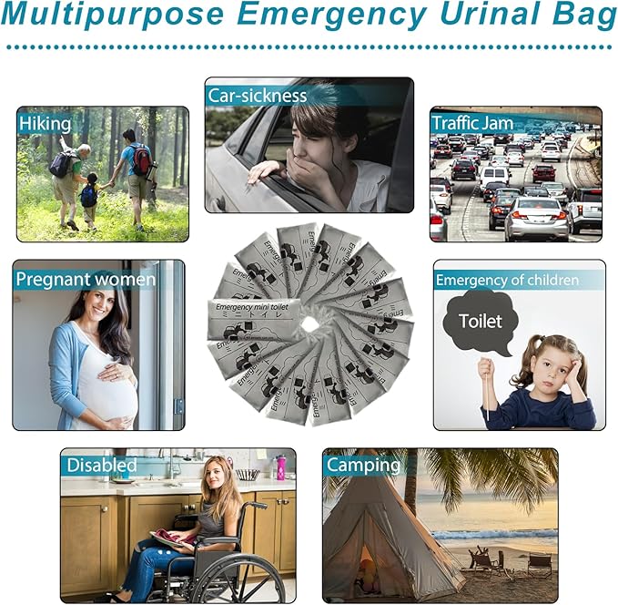 Disposable Urinal Bag, 12/24 Pcs 700ML Emergency Urine Bag, Portable Camping Pee Bag, Unisex Urinal Bag, Travel Urine Bag Vomit Bag for Traffic Jams, Camping, Hiking