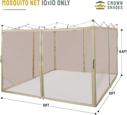 CROWN SHADES Gazebo Mosquito Net for 10 x 10 Pop Up Canopy - Patio Gazebo Mesh Sidewall with Zipper for Outdoor Tent, Garden and Backyard (4 Packs,Khaki)