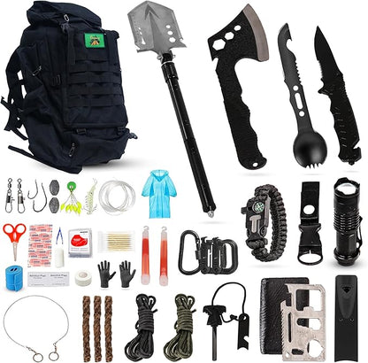 Survival Kit and First Aid Kit - Survival Gear and Equipment – Bug Out Bag Survival Kit - Camping Accessories with Axe, Shovel, Knife – Camping Gear – Camping Outdoor - Survival Gear