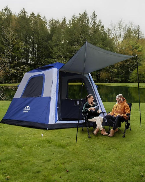 Inflatable Tent for Camping, 8.2x8.2FT Large 4-6 Person Blow up Tent with 2 Doors and 4 Screen Mesh Panels, Footprint Included(Sapphire & Light Gray)