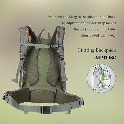 AUMTISC 40L Hunting Bag Backpack with Rifle Holder for Men, Waterproof Camo Hunting Day Back Pack with Rain Cover for Gun Bow