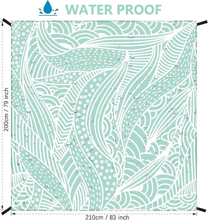 Beach Blanket, Sandproof Beach Mat, Waterproof Quick Drying Lightweight Outdoor Aztec Picnic Mat 79" X 83" for 2-4 Adults with Pocket for Travel, Camping, Hiking