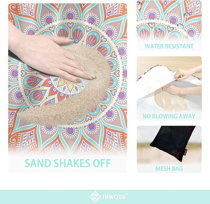 Beach Blanket Waterproof Sandproof Oversized 95”x 80”,Sand Free Beach Mat with Corner Pockets,Portable Mesh Bag for Beach Festival,Picnic,Travel and Outdoor Camping (SunsetOrange Green)