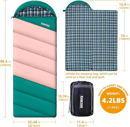 Cotton Flannel Liner Sleeping Bag for Adults Teens Kids, Cold Weather & Warm, 3 Seasons, Lightweight Compact Camping Essentials Equipment, Hiking, Outdoor, Travel