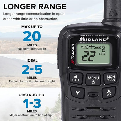 Midland® T10 X-TALKER Two-Way Radios - 22 Channel- Extended Range Walkie-Talkies, 38 Privacy Codes - Best Kids Camping Radio - 2 Pack