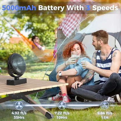 Camping Fan with LED Lantern - Rechargeable Battery Operated Fan, 35H Run Time Max, 3 Speeds, Portable Desk Fan With Hook for Tent Car RV Outdoor Emergency Outage Hurricane