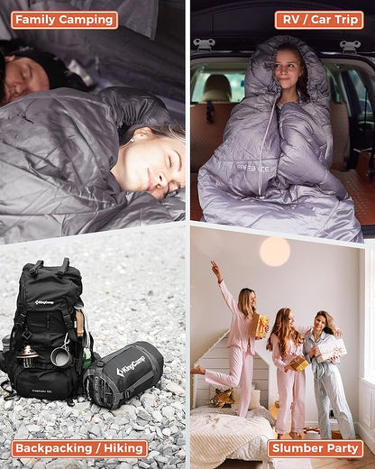KingCamp Sleeping Bag for Adults, Cold Weather & Warm Extra Wide Big & Tall XL Portable Waterproof Flannel Sleeping Bags, Essentials Gear Accessories for Camping Backpacking Hiking Indoor & Outdoor