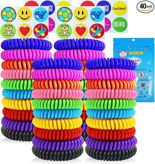 40 Pack Mosquito Repellent Bracelets, Individually Wrapped DEET-Free Insect & Bug Repellent Wrist Bands for Kids & Adults Outdoor Camping Fishing Traveling