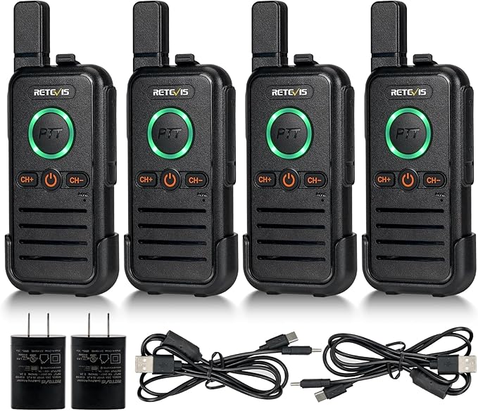 Retevis RB45 Rechargeable Walkie Talkies Long Range,Portable 2 Way Radio for Adults,Emergency Alarm,Dual PTT Two Way Radios for Cruise Camping Family Outdoor(4 Pack)