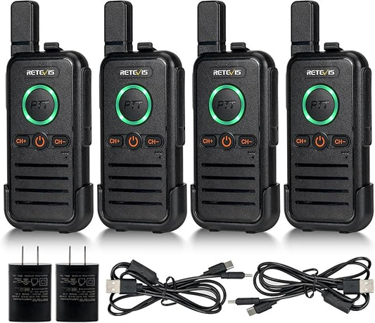 Retevis RB45 Rechargeable Walkie Talkies Long Range,Portable 2 Way Radio for Adults,Emergency Alarm,Dual PTT Two Way Radios for Cruise Camping Family Outdoor(4 Pack)