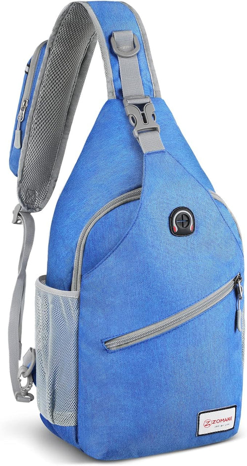 ZOMAKE Sling Bag for Women Men, Small Crossbody Sling Backpack, Mini Water Resistant Shoulder Daypack for Travel, Anti Thief Chest Bag for Hiking, Sports(Blue)