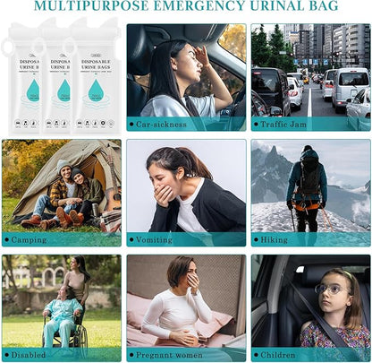 Disposable Urinal Bag, Emergency Disposable Urinal Bags, 750CC 10Pack Portable Camping Pee Bag, Vomit Bag, Unisex Urine Bag for Traffic Jams, Camping, Hiking, Pregnant, Patient, Kids