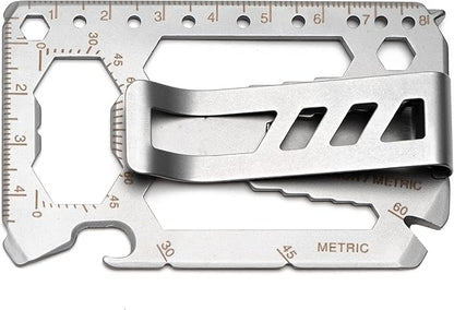Multitool Card - Credit Card Multitool - Wallet Size Slim, Minimalist, Stainless Steel - Multipurpose Survival Card With Can Opener, Screwdrivers, Wrench, Ruler, Money clip by Hayvenhurst