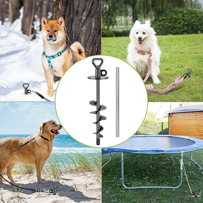 SELEWARE Dog Tie Out Stake Outdoor Anti-rust Ground Anchor for Large Dogs up to 220 lbs, Free Swivel Dog Stake Dog Camping Gear Twist Rod Included