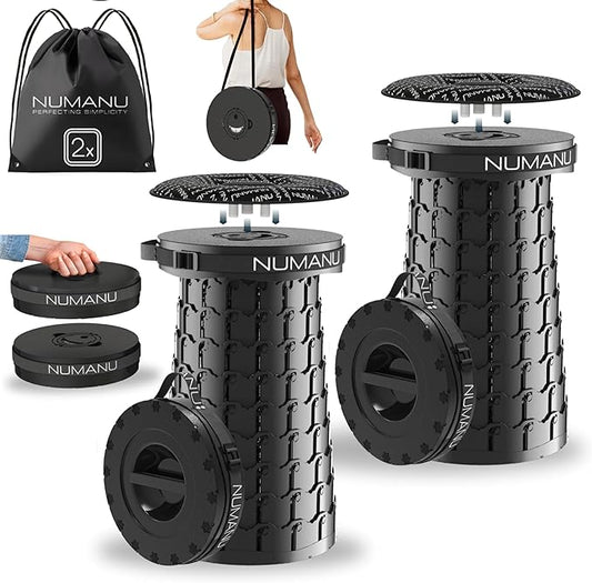 2-Pack 2025 Upgraded XXL Collapsible Stool 19.7", Taller & Wider Telescopic Seat, Max 1000lbs, Heavy Duty Portable Retractable Folding Chair or Travel Foot Rest, Gift for Camping & Outdoors