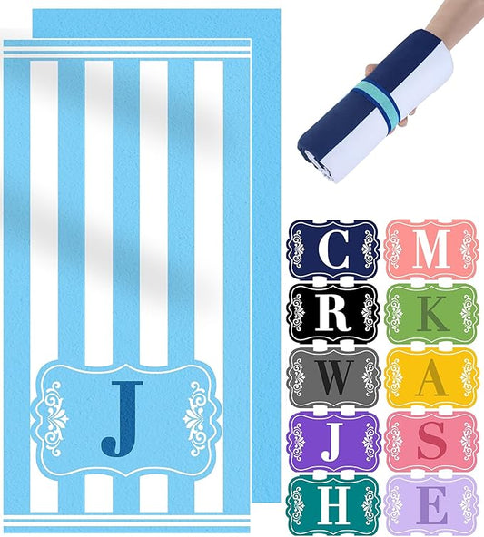 Oversized Microfiber Monogrammed Beach Towels Pool Swim Towel Personalized Custom Customized Monogram Sandrpoof Fast Drying Extra Large Thin Chair Umbrella Tent Shelter Canopy Custom Accessories