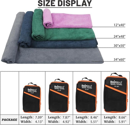 Rainleaf Microfiber Travel Towel Quick Dry Swimming Towel Ultra-Compact,Super Absorbent,Washcloths for Bathroom, Shower,Camping,Backpacking