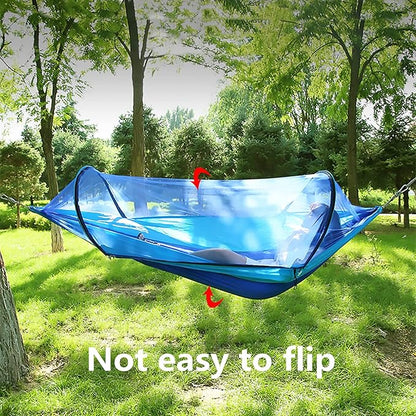 LFL Camping Hammock with Mosquito Net, Hammocks with Tree Straps Carabiners, 1 & 2 Persons Outdoor Portable Tree Straps Swing Hammock, Nylon Parachute Outside Material Hammocks, Blue