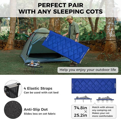 KingCamp Cot Pad Topper for Camping, Soft Warm Non-Slip Cot Mattress, Comfortable Lightweight Sleeping Mat for Outdoor & Indoor, Picnic, Hiking, Backpacking, Yoga