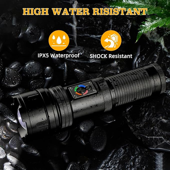 ULTRAFIRE Tactical Flashlight 1500 Lumens with Camping Lantern, Zoomable 10 Modes Bright LED Flashlight, USB Rechargeable, with Red Flashing Mode for Camping Hiking Outdoor, Z9 PRO