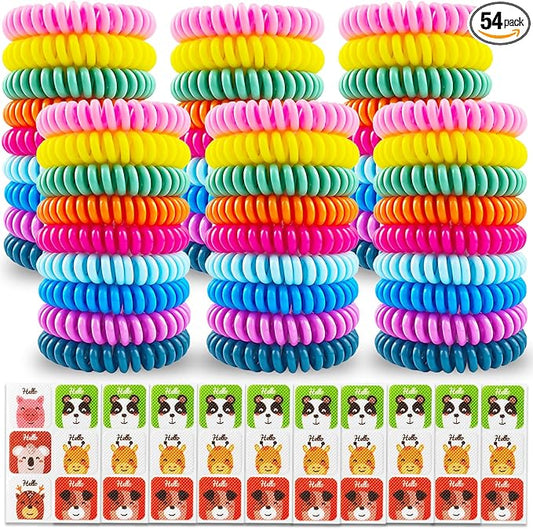 54 Pack Mosquito Repellent Bracelets, DEET-Free Insect & Bug Repellent Wrist Bands with 60 Pack Smile Mosquito Patches for Kids & Adults Outdoor Camping Fishing Traveling