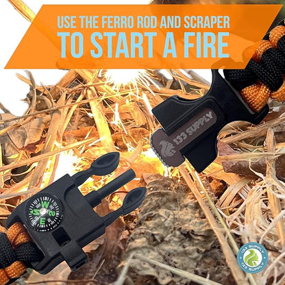 Adjustable Paracord Bracelet Compass Hiking Survival Whistle Loud, Emergency Fire Starter Kit, Camping Accessories Fishing Hunting EDC Backpacking Gear, Tactical Survival Gear and Equipment