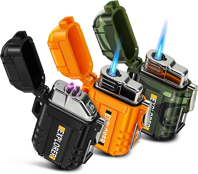 Lafagiet 3 Pack of Electric Lighter+Torch Lighters, USB C Recharge, Butane Gas Refill, Waterproof Windproof Lighters for Candle, Camping, Survival Tactical Gear (NO Butane Gas)