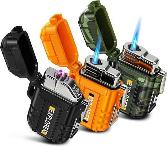 Lafagiet 3 Pack of Electric Lighter+Torch Lighters, USB C Recharge, Butane Gas Refill, Waterproof Windproof Lighters for Candle, Camping, Survival Tactical Gear (NO Butane Gas)